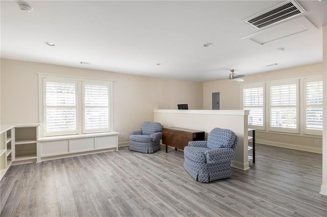 sitting room with hardwood / wood-style flooring and a wealth of natural light