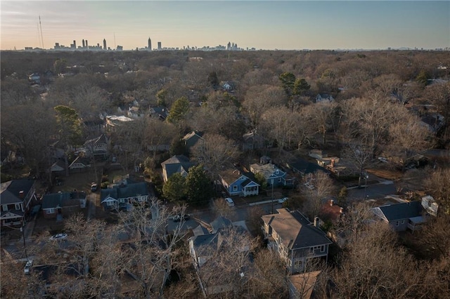 view of aerial view at dusk