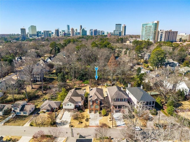 drone / aerial view with a city view