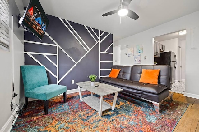 692 Smith St SW, Atlanta, GA 30310 - living area with hardwood / wood-style flooring and a ceiling fan