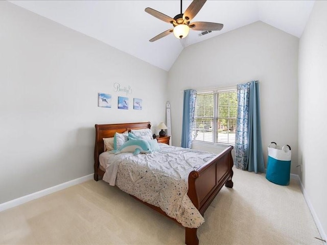 1630 Reindeer Rdg, Alpharetta, GA 30005 - bedroom with light colored carpet, vaulted ceiling, and ceiling fan