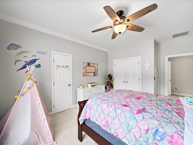 1630 Reindeer Rdg, Alpharetta, GA 30005 - bedroom with ceiling fan, light carpet, and crown molding
