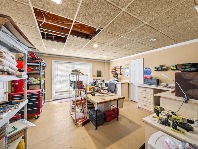 1630 Reindeer Rdg, Alpharetta, GA 30005 - below grade area featuring ornamental molding, a drop ceiling, and recessed lighting