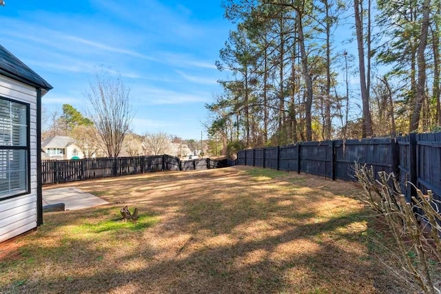 view of yard featuring a patio and a fenced backyard