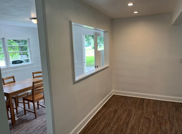 2888 Old Summerville Rd, Armuchee, GA 30105 - corridor featuring dark wood-style flooring, baseboards, crown molding, and recessed lighting