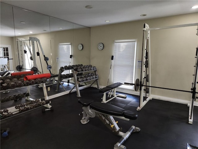 exercise room with recessed lighting