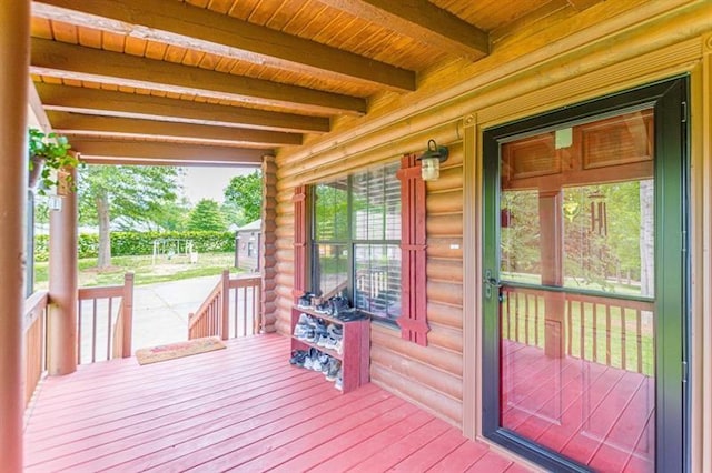 wooden deck featuring a porch