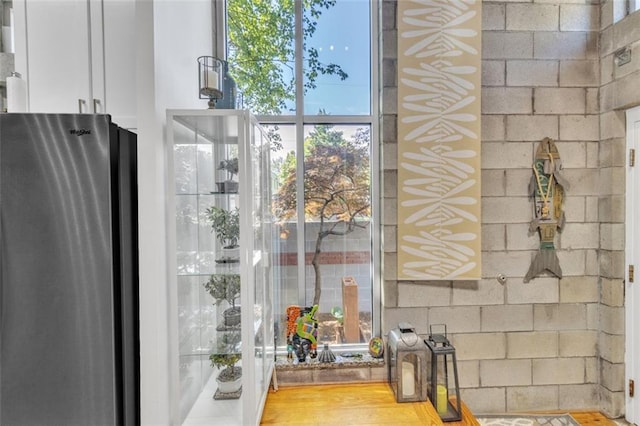 detailed view of freestanding refrigerator