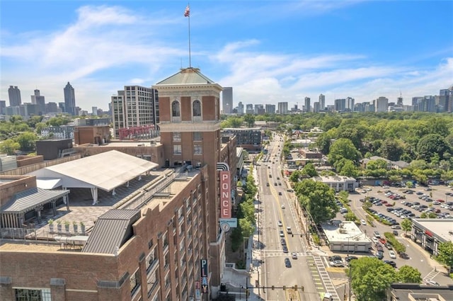 bird's eye view of a view of skyline and a main thoroughfare