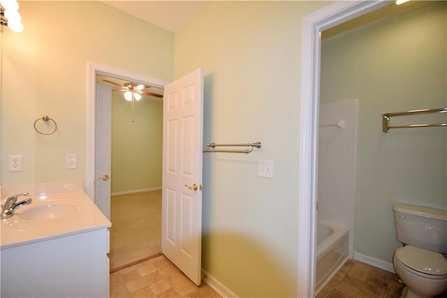 179 Camry Ln, Grayson, GA 30017 - full bathroom with toilet, vanity, baseboards, and ceiling fan