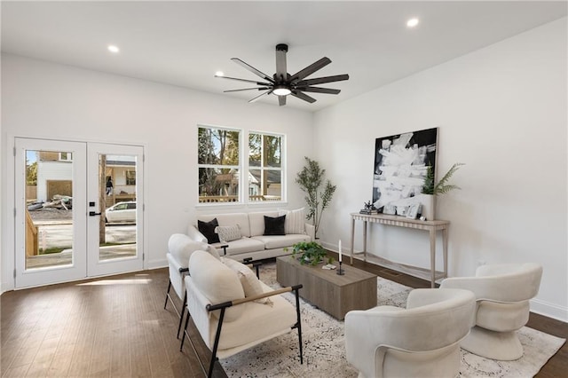 60 Newcastle St SW, Atlanta, GA 30314 - living room featuring a ceiling fan, french doors, recessed lighting, and wood finished floors