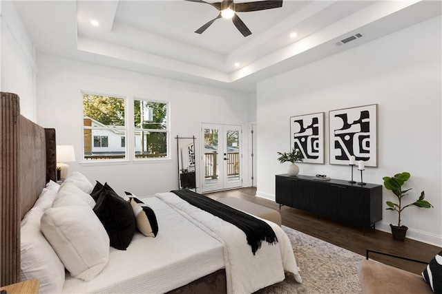 60 Newcastle St SW, Atlanta, GA 30314 - bedroom featuring access to outside, wood finished floors, recessed lighting, french doors, and ceiling fan