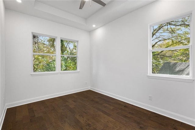 60 Newcastle St SW, Atlanta, GA 30314 - spare room with plenty of natural light, a ceiling fan, dark wood-type flooring, recessed lighting, and a raised ceiling