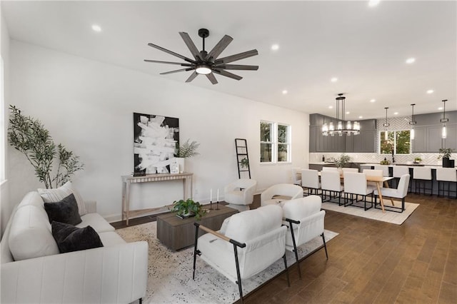 60 Newcastle St SW, Atlanta, GA 30314 - living area with recessed lighting, a ceiling fan, a chandelier, and wood finished floors