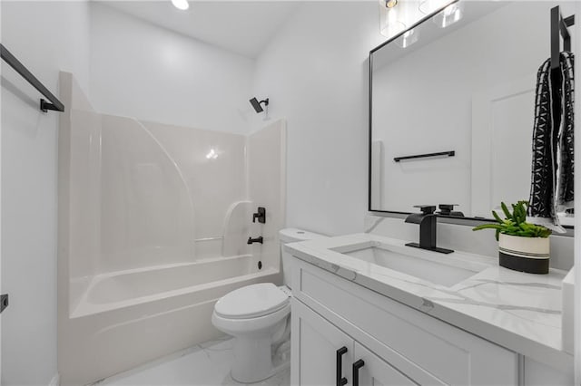 1217 Cabin Bridge Rd, Bethlehem, GA 30620 - full bath featuring marble look tiles, vanity, tub / shower combination, toilet, and recessed lighting