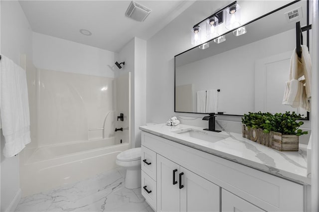 1217 Cabin Bridge Rd, Bethlehem, GA 30620 - bathroom with vanity, shower / washtub combination, toilet, and marble finish floors