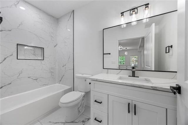 1217 Cabin Bridge Rd, Bethlehem, GA 30620 - bathroom with vanity, marble finish floors, toilet, and shower / tub combination