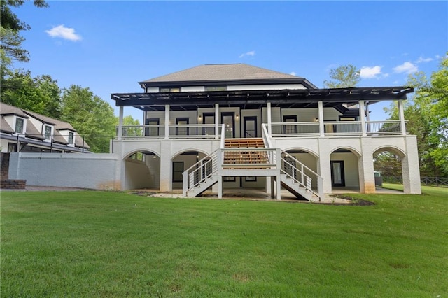 1217 Cabin Bridge Rd, Bethlehem, GA 30620 - back of house featuring stairs, a yard, a balcony, and a patio