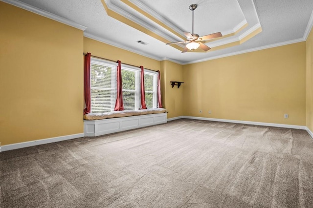 2610 Chadwick Rd, Marietta, GA 30066 - unfurnished room featuring a raised ceiling, crown molding, carpet floors, ceiling fan, and baseboards