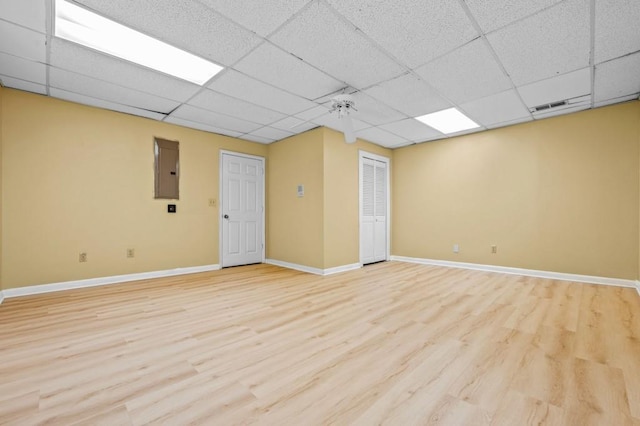2610 Chadwick Rd, Marietta, GA 30066 - empty room featuring light wood-style floors, a drop ceiling, electric panel, and baseboards