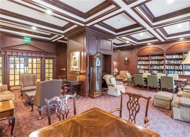 199 14th St NE Unit 1209, Atlanta, GA 30309 - community lobby with crown molding, a decorative wall, beamed ceiling, and coffered ceiling