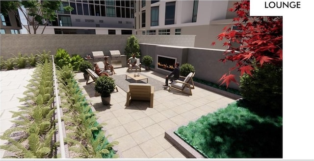 199 14th St NE Unit 1209, Atlanta, GA 30309 - view of patio with area for grilling and an outdoor living space with a fireplace
