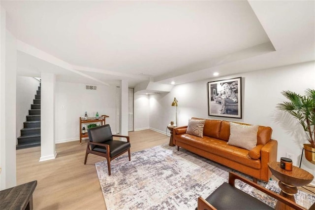 living room featuring light hardwood / wood-style floors