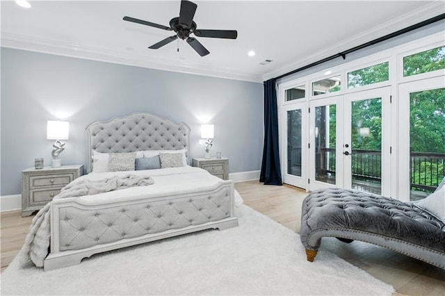 6225 Random Winds Blf, Gainesville, GA 30506 - bedroom featuring access to exterior, ornamental molding, wood finished floors, french doors, and recessed lighting