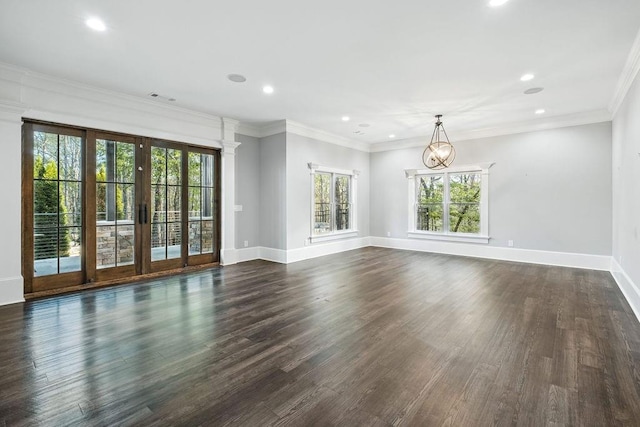 6225 Random Winds Blf, Gainesville, GA 30506 - unfurnished room featuring healthy amount of natural light, dark wood-style flooring, recessed lighting, french doors, and crown molding
