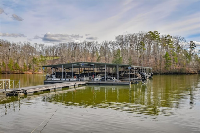 6225 Random Winds Blf, Gainesville, GA 30506 - dock area with a water view, a forest view, and boat lift
