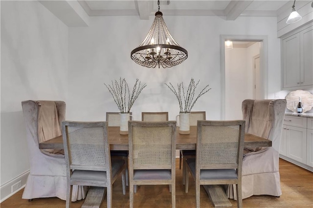 2620 Middle Coray Cir, Marietta, GA 30066 - dining area with beam ceiling, a notable chandelier, and wood finished floors