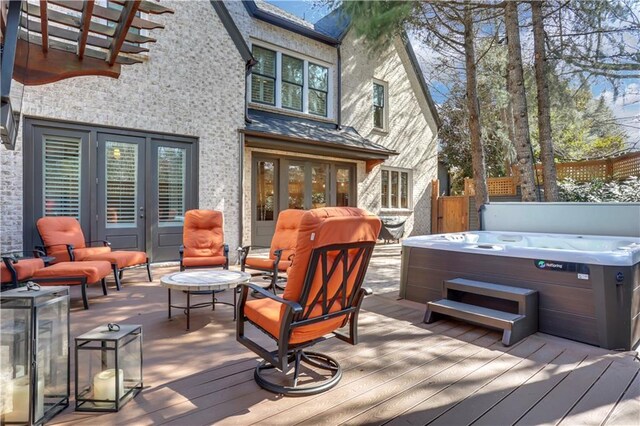 2620 Middle Coray Cir, Marietta, GA 30066 - deck with beverage cooler, a hot tub, and fence