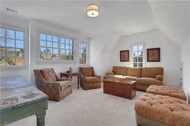 2620 Middle Coray Cir, Marietta, GA 30066 - carpeted living area with visible vents and vaulted ceiling