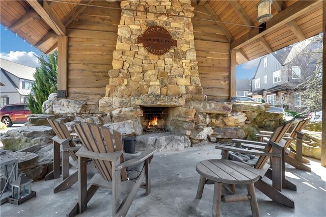 2620 Middle Coray Cir, Marietta, GA 30066 - view of patio featuring an outdoor stone fireplace