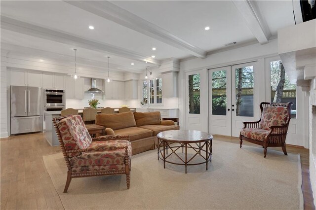 2620 Middle Coray Cir, Marietta, GA 30066 - living room with recessed lighting, visible vents, beam ceiling, and light wood finished floors