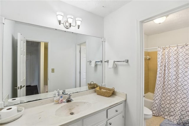 full bathroom featuring toilet, vanity, and shower / bath combination with curtain