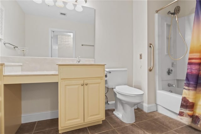 full bathroom featuring tile patterned flooring, vanity, toilet, and shower / tub combo