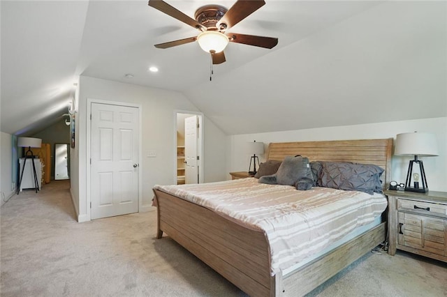 2610 Cheney St, East Point, GA 30344 - bedroom with light colored carpet, lofted ceiling, and a ceiling fan