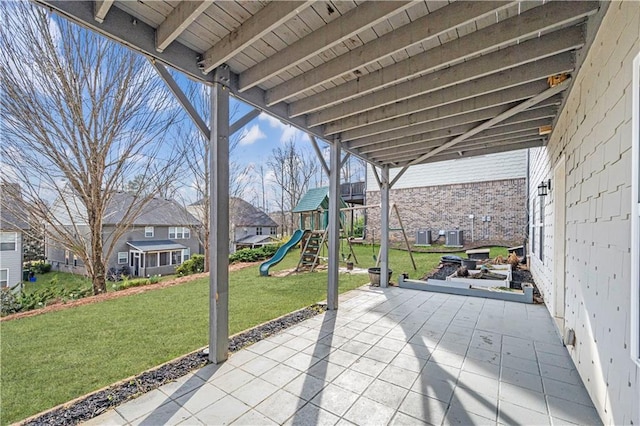 view of patio / terrace featuring a playground