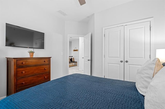 1098 Caruso Dr, Buford, GA 30518 - bedroom with ceiling fan, a closet, and visible vents
