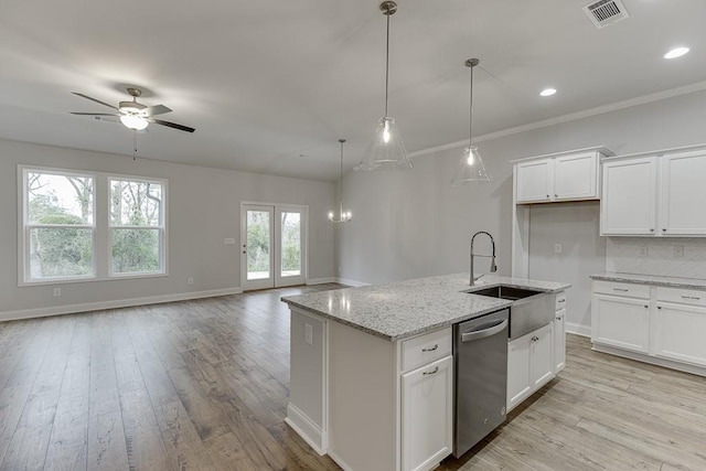 223 Montview Dr, Jefferson, GA 30549 - kitchen featuring dishwasher, visible vents, open floor plan, and a sink