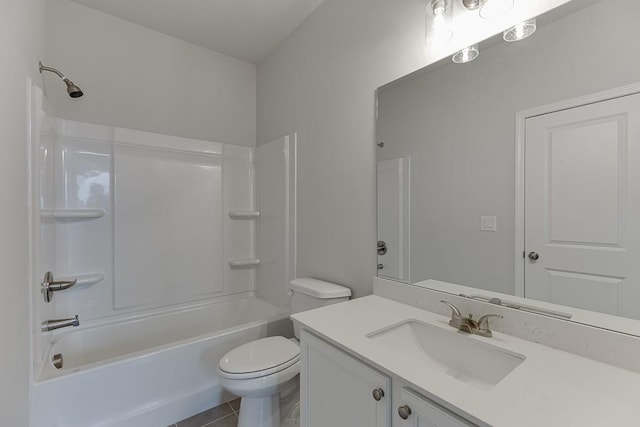 223 Montview Dr, Jefferson, GA 30549 - bathroom featuring bathtub / shower combination, toilet, tile patterned flooring, and vanity