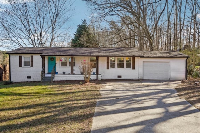 2283 Noahs Ark Rd, Jonesboro, GA 30236 - ranch-style home featuring driveway, a garage, brick siding, crawl space, and a front yard
