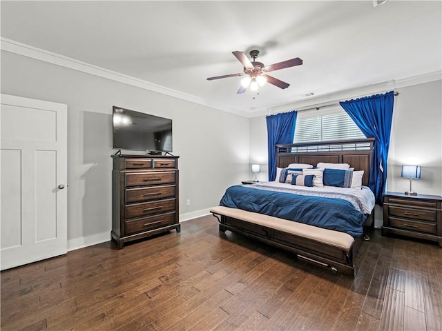 224 Blackthorn Rd, Colbert, GA 30628 - bedroom with dark wood-style flooring, ornamental molding, and ceiling fan