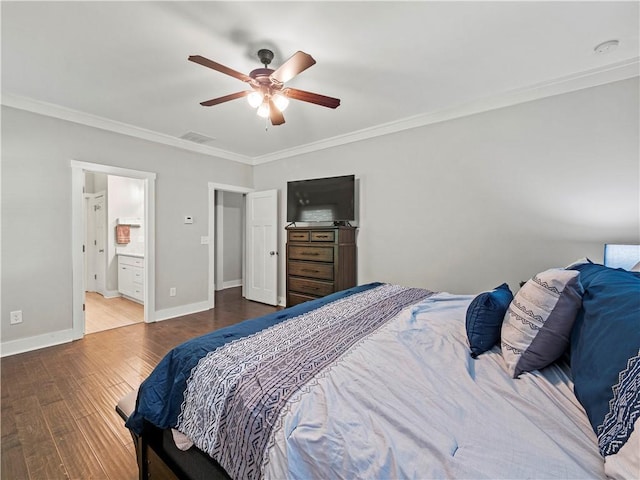 224 Blackthorn Rd, Colbert, GA 30628 - bedroom with crown molding, wood finished floors, a ceiling fan, and connected bathroom