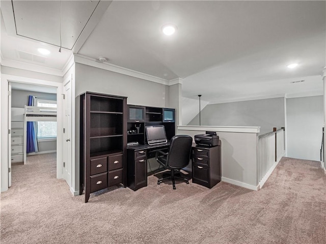 224 Blackthorn Rd, Colbert, GA 30628 - office with attic access, crown molding, carpet, and recessed lighting