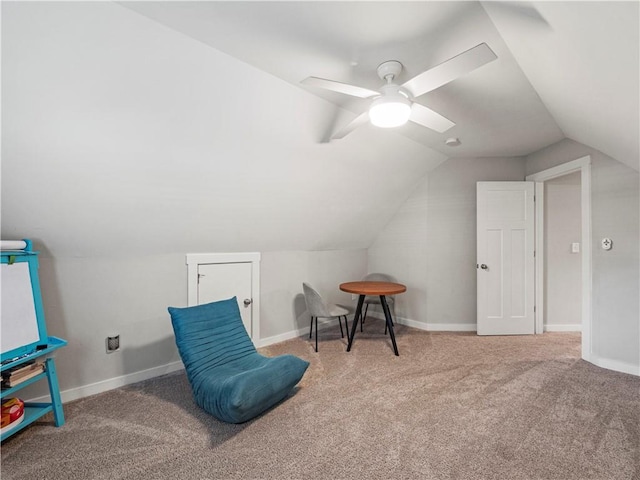224 Blackthorn Rd, Colbert, GA 30628 - living area featuring carpet, lofted ceiling, and ceiling fan