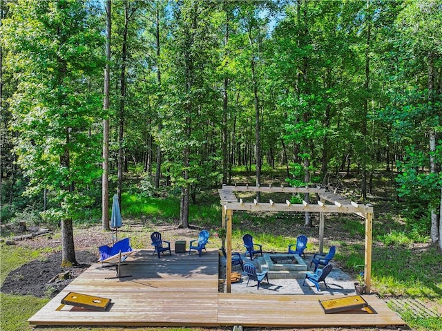 224 Blackthorn Rd, Colbert, GA 30628 - wooden terrace with a fire pit and a pergola