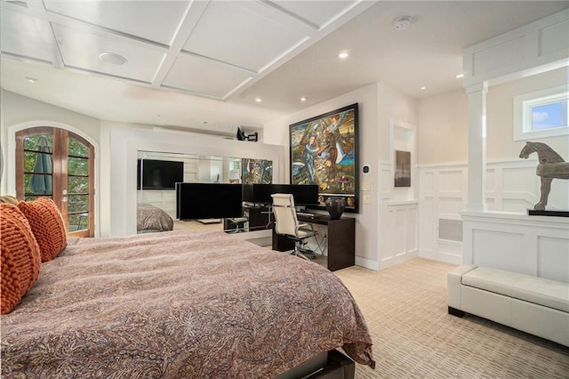 1634 Lenox Rd NE, Atlanta, GA 30306 - bedroom with recessed lighting, carpet, a decorative wall, and coffered ceiling