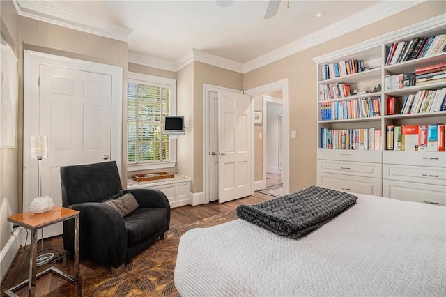 1634 Lenox Rd NE, Atlanta, GA 30306 - bedroom featuring dark wood-type flooring, crown molding, ceiling fan, and baseboards